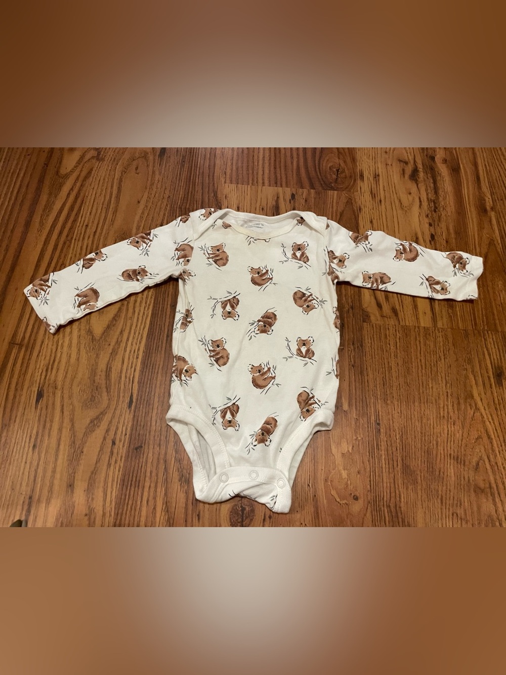carters Cream Long-Sleeve Bodysuit with Brown Koala Print